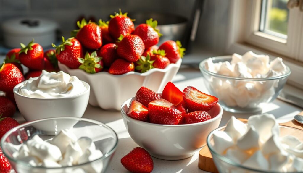 Zubereitung von Erdbeeren für das Eton Mess