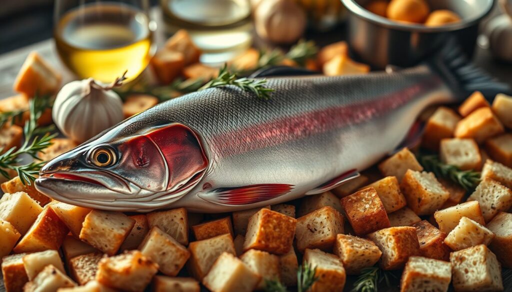 Fisch und Zutaten für Fondue